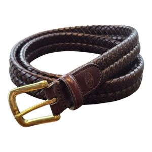 Fossil Brown Braided Leather Belt with Gold Buckle